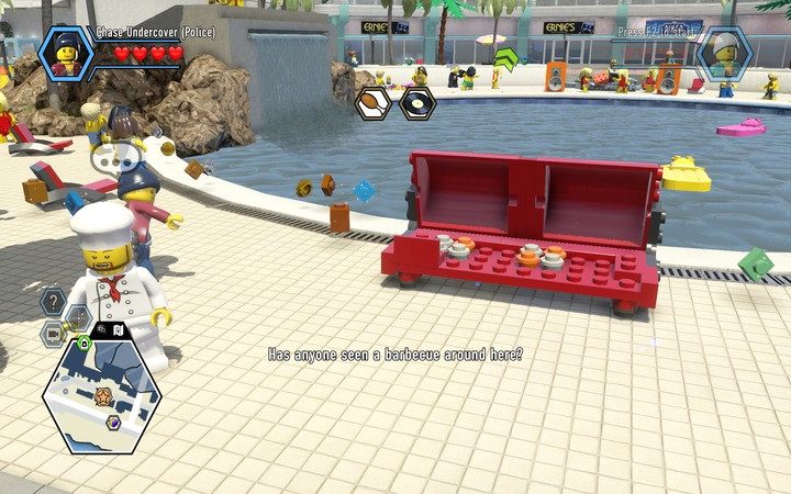 Najpierw zbuduj grill z dostępnych klocków przed basenem - Hotel | Rozdział 5 w Lego City: Tajny Agent - LEGO City: Tajny Agent - poradnik do gry