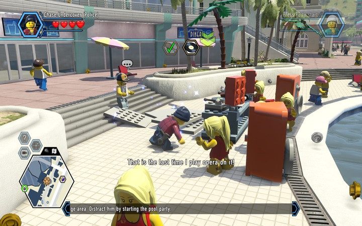 Potrzebna jest jeszcze muzyka - przy basenie znajduje się stanowisko DJa w nienajlepszym stanie - Hotel | Rozdział 5 w Lego City: Tajny Agent - LEGO City: Tajny Agent - poradnik do gry