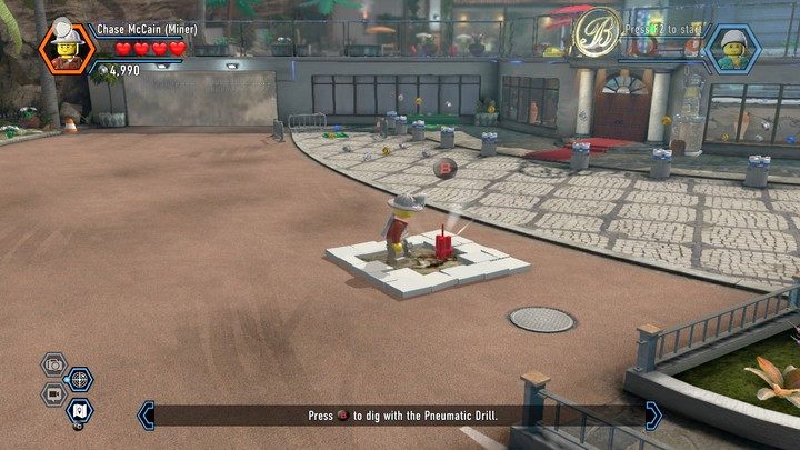 Zacznij od wywiercenia dziury, gdzie ukryty jest dynamit - Posiadłość Blackwella w Lego City: Tajny Agent - LEGO City: Tajny Agent - poradnik do gry