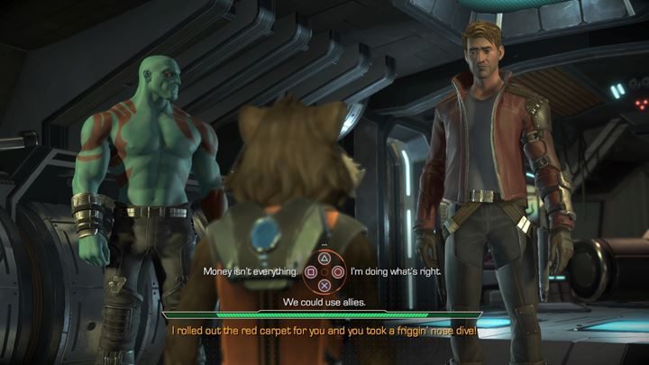 Czeka cię teraz dialog z Ratchetem/Gamorą, zależnie od wyboru - Powrót na statek | Guardians of the Galaxy - Guardians of the Galaxy: The Telltale Series - poradnik do gry
