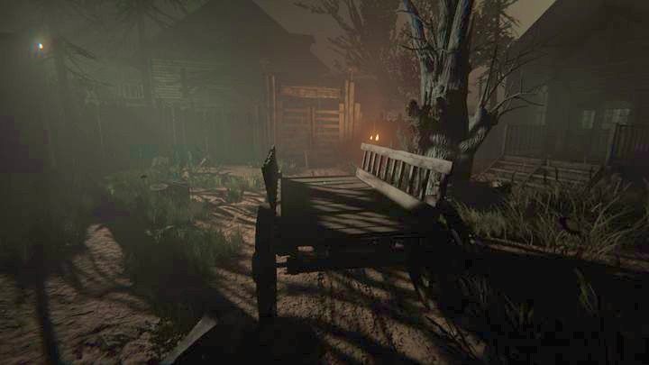 Żeby przez nią przejść musisz pchnąć w jej kierunku drewniany wóz, który stoi w pobliżu - Kaplica | Opis przejścia Outlast 2 - Outlast 2 - poradnik do gry
