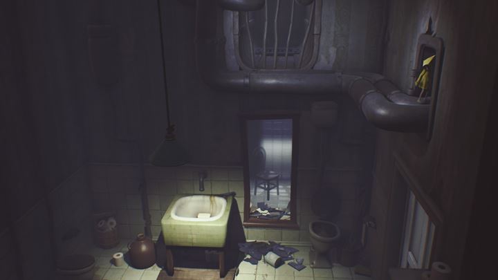 Schowaj się przed kucharzem, rozbij lustro i wejdź drabinką do góry. - Little Nightmares: Spotkanie z kucharzem i ucieczka przed bestiami - solucja - Little Nightmares - poradnik do gry