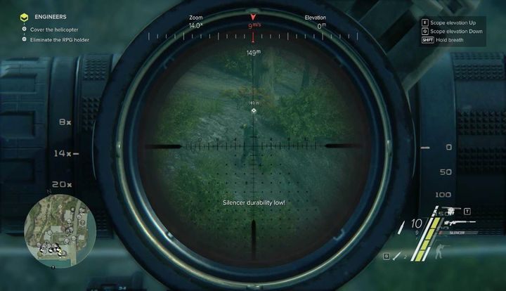Będąc na dachu wyceluj w miejsce, którym tu przyszedłeś, a znajdziesz żołnierza strzelającego do helikoptera rakietami RPG - Engineers | Akt 3 | Opis przejścia Sniper Ghost Warrior 3 - Sniper: Ghost Warrior 3 - poradnik do gry