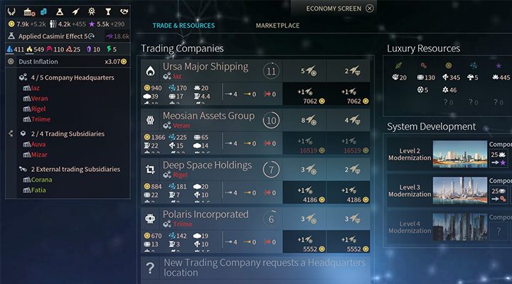 Po wybudowaniu pierwszej kompanii szybko otrzymasz dostęp do następnych. - Kompanie handlowe oraz rynek - Endless Space 2 - poradnik do gry