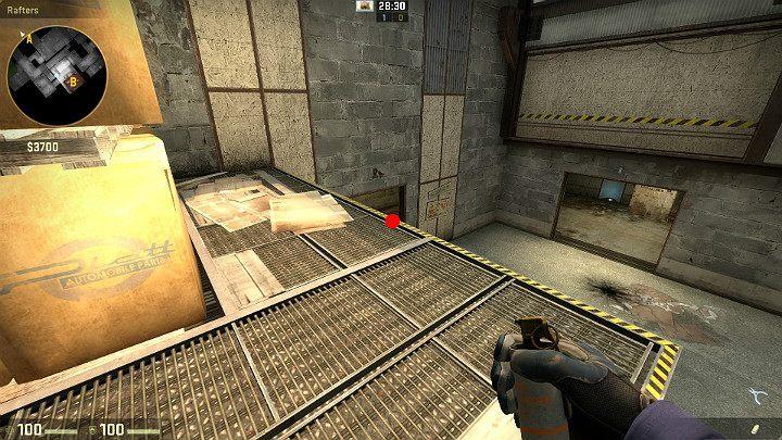 Ustaw się na rampie i wyceluj w oznaczony na obrazku punkt - Cache | Mapy Turniejowe | CS GO - CS GO - poradnik do gry
