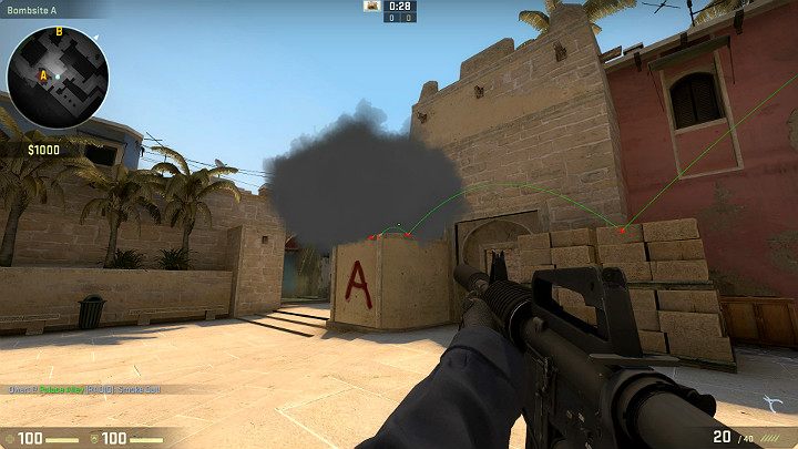 Granat odbije się od cegieł i przeskoczy na podest zasłaniając widok potencjalnemu przeciwnikowi, który może czaić się na schodach - Mirage | Mapy turniejowe | CS GO - CS GO - poradnik do gry