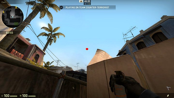 Znajdując się za wcześniej kartonami, przysuń się możliwie jak najbliżej przeszkody i ustaw celownik w oznaczonym miejscu - Mirage | Mapy turniejowe | CS GO - CS GO - poradnik do gry