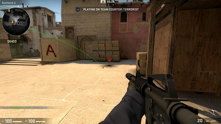 Granat poleci w stronę przejścia prowadzącego do miejsca odrodzenia Terrorystów i oślepi wszystkich Graczy patrzących w tym kierunku - Mirage | Mapy turniejowe | CS GO - CS GO - poradnik do gry
