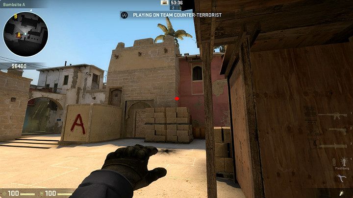 Kolejny rzut możesz wykonać celując w oznaczone miejsce i zwalniając LPM - Mirage | Mapy turniejowe | CS GO - CS GO - poradnik do gry