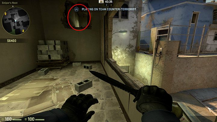 Stojąc w oknie możesz w 3 prostych ruchach wskoczyć do wąskiego przejścia zaznaczonego na obrazku - Mirage | Mapy turniejowe | CS GO - CS GO - poradnik do gry