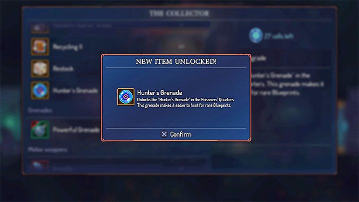 Granat Hunters Grenade jest widoczny na liście ogólnych ulepszeń (General Upgrades) od samego początku gry, ale jest początkowo zablokowany - Zdobywanie rzadkich planów - jak używać granatu Hunters Grenade w Dead Cells - Dead Cells - poradnik do gry