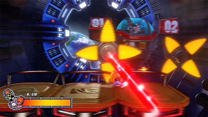 Pojedynek z Nitrusem Ginem składa się z trzech głównych faz i w każdej z nich musisz dostatecznie zniszczyć jego latającego mecha - Mech Wrecked | Crash Bandicoot 2 | Trofea - Crash Bandicoot N. Sane Trilogy - poradnik do gry