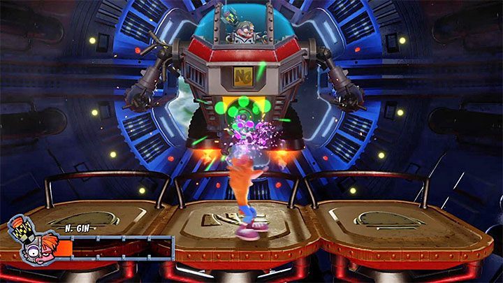 W ostatniej trzeciej części walki Nitrus Gin będzie korzystał z centralnego działka - Mech Wrecked | Crash Bandicoot 2 | Trofea - Crash Bandicoot N. Sane Trilogy - poradnik do gry
