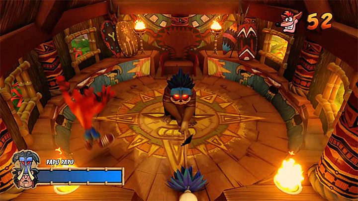 Odbiegnij lub odskocz od miejsca, w którym Papu Papu planuje uderzyć w ziemię - Papu Papu | Crash Bandicoot - walki z bossami - Crash Bandicoot N. Sane Trilogy - poradnik do gry