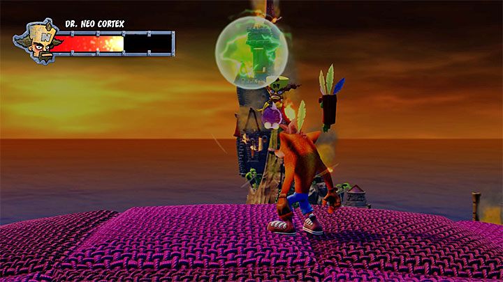 W dalszej części walki energia będzie gromadziła się w zielonej kuli, która dopiero po kilku odbiciach eksploduje i osłabi bossa - Dr. Neo Cortex (finałowy boss) | Crash Bandicoot - walki z bossami - Crash Bandicoot N. Sane Trilogy - poradnik do gry