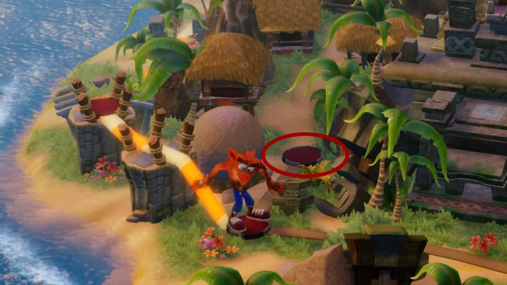 Do miejsca rozpoczęcia tego etapu prowadzi pokazana na powyższym obrazku ścieżka - Whole Hog (ukryty poziom) | Wumpa Island | Opis przejścia - Crash Bandicoot N. Sane Trilogy - poradnik do gry