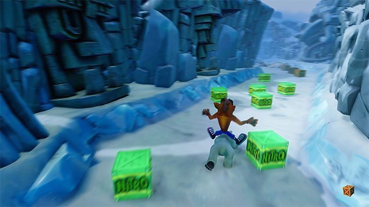Tuż po odblokowaniu drugiego checkpointu znajdziesz się w obszarze z dwoma tykającymi skrzyniami TNT po bokach - Bear It | Ice Warp Room | Opis przejścia | Crash Bandicoot N. Sane Trilogy - Crash Bandicoot N. Sane Trilogy - poradnik do gry