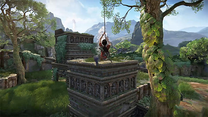 Używaj linki z hakiem żeby szybko docierać do kolejnych fontann - 4 - Odnalezienie 11 tokenów i zdobycie Rubinu Królowej | Opis przejścia - Uncharted: Zaginione Dziedzictwo - poradnik do gry