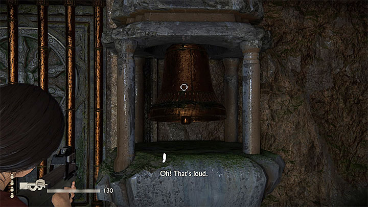 Użyj dowolnej broni żeby ostrzelać pierwszy dzwon oraz wszystkie kolejne - 4 - Odnalezienie 11 tokenów i zdobycie Rubinu Królowej | Opis przejścia - Uncharted: Zaginione Dziedzictwo - poradnik do gry