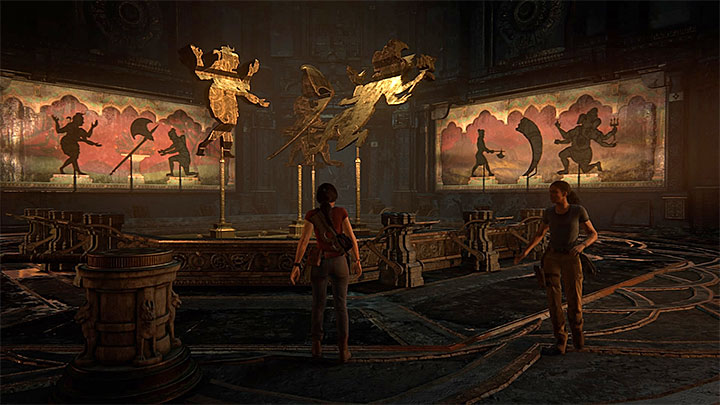 Finałowy wynik zmagań zaprezentowaliśmy powyżej - cienie na obu ścianach muszą w całości pokrywać się z obrazami - Teatr cieni (Shadow Theater) | Poradnik do trofeów | Zaginione Dziedzictwo - Uncharted: Zaginione Dziedzictwo - poradnik do gry