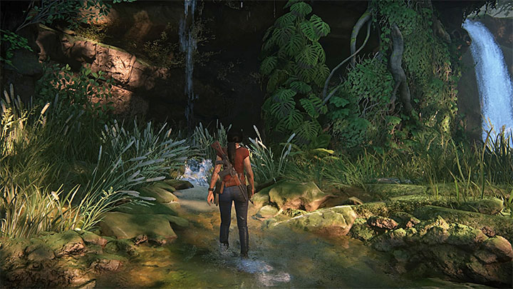 Podczas przemierzania nowej części dżungli zatrzymaj jeepa po dotarciu do lokacji z dwoma małymi wodospadami - 3 - Powrót do korzeni | Opis przejścia Uncharted Zaginione Dziedzictwo - Uncharted: Zaginione Dziedzictwo - poradnik do gry
