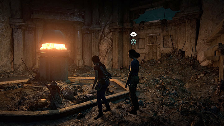 Okazja do przeprowadzenia nowej rozmowy pojawi się po otwarciu w ruinach drzwi z nietypowym zamkiem - 5 - Wielka bitwa / The Great Battle | Sekrety Uncharted Zaginione Dziedzictwo - Uncharted: Zaginione Dziedzictwo - poradnik do gry