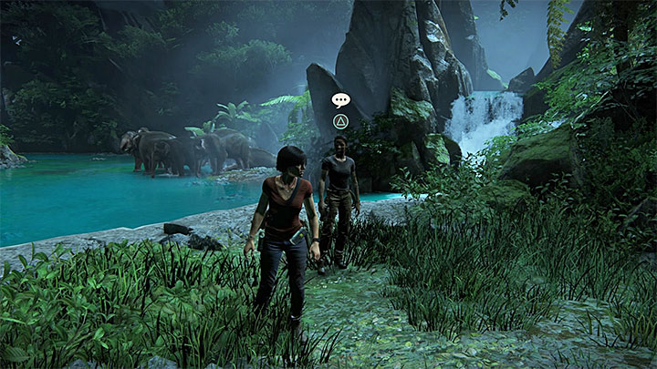 Do opcjonalnej rozmowy z Nadine również dochodzi w dużej jaskini, w której przebywają słonie - 6 - Sekrety Strażnik bramy (The Gatekeeper) | Uncharted Zaginione Dziedzictwo - Uncharted: Zaginione Dziedzictwo - poradnik do gry