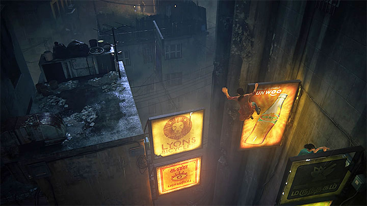 Wykorzystuj neony żeby przedostać się na nowy dach - 2 - Infiltracja | Opis przejścia Uncharted Zaginione Dziedzictwo - Uncharted: Zaginione Dziedzictwo - poradnik do gry