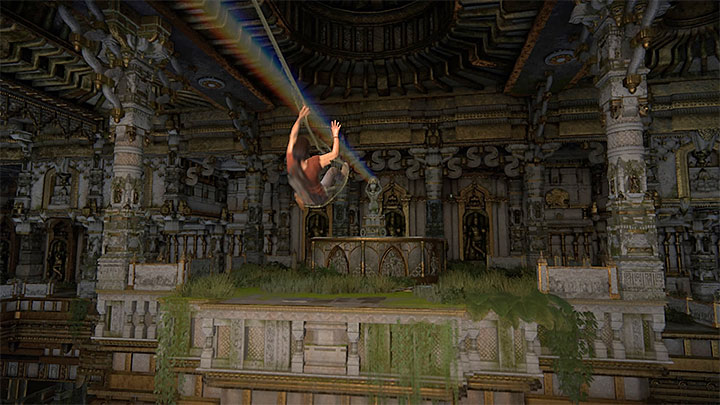 Rozbujaj się na linie i doskocz do obszaru z pryzmatami - Rozwiązanie zagadki z posągiem Shivy | Opis przejścia - Uncharted: Zaginione Dziedzictwo - poradnik do gry