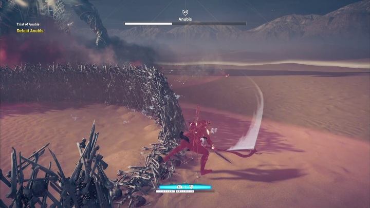 Anubis może strzelać do ciebie za pomocą chmury, która zadaje ci obrażenia - Próby Bogów (Trials of the Gods) - walka z Anubis, Sobek, Sechmet - Assassins Creed Origins - poradnik do gry