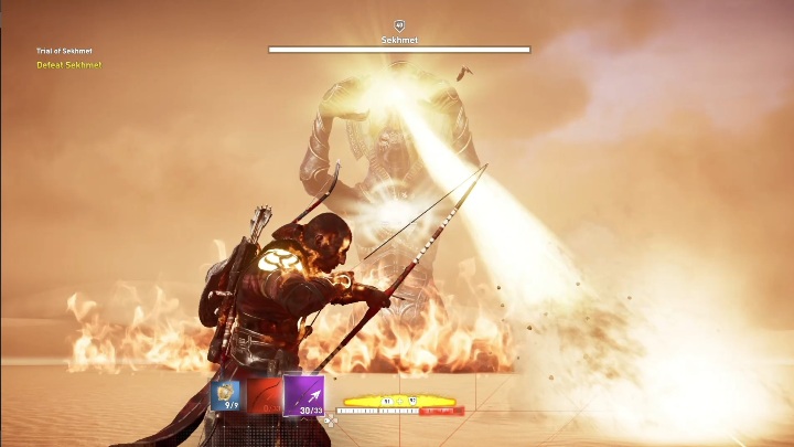 Bogini atakuje na kilka sposobów - za pomocą pułapek, wojowników albo ognia - Próby Bogów (Trials of the Gods) - walka z Anubis, Sobek, Sechmet - Assassins Creed Origins - poradnik do gry