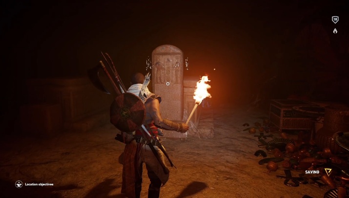 Snop światła spali podłogę, gdy będziesz podążać dalej za światłem trafisz do tablicy - Złoty Grobowiec - Golden Tomb | Odosobniona pustyni| Grobowce | AC Origins - Assassins Creed Origins - poradnik do gry