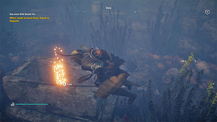 Dotrzyj do zbiornika wodnego i zanurkuj, dzięki czemu odnajdziesz otwarty grobowiec ze skarbem (obrazek) - Papirusy Siwa | Assassins Creed Origins - Assassins Creed Origins - poradnik do gry