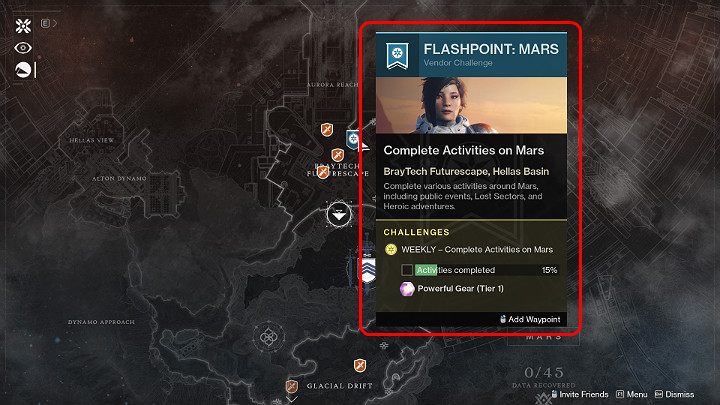 Dodatkowego zadania związanego z wydarzeniem Flashpoint nie trzeba nigdzie odbierać, ponieważ dostępne jest dla wszystkich Graczy od początku danego tygodnia - Destiny 2: Punkty zapalne (Flashpoints) - znaczniki i aktywności - Destiny 2 - poradnik do gry