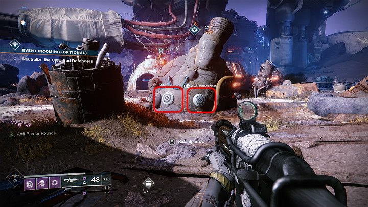 Na powyższym obrazku zaznaczono otwory wentylacyjne, które należy zniszczyć. - Destiny 2: Heroiczne wydarzenia publiczne - Destiny 2 - poradnik do gry