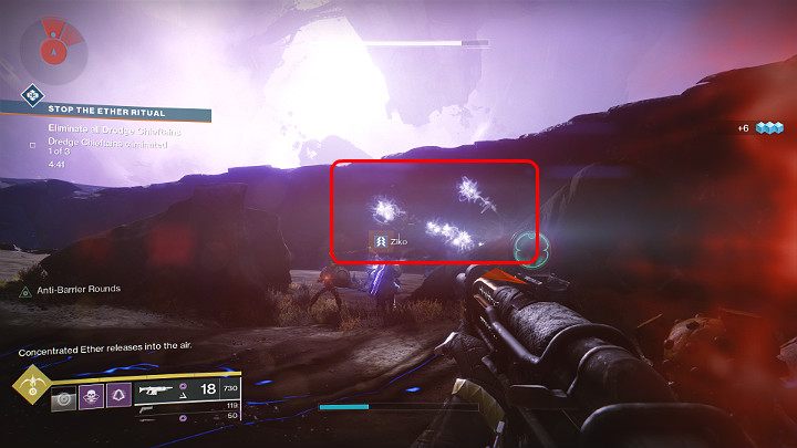 Na powyższym obrazku zaznaczono falę chmurek, które właśnie wyleciały z urządzenia. - Destiny 2: Heroiczne wydarzenia publiczne - Destiny 2 - poradnik do gry