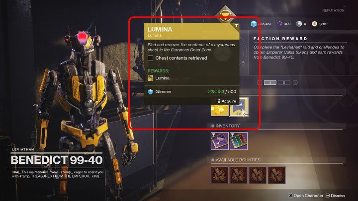 W celu zakupienia wyżej wspomnianej notatki udaj się do NPC Benedict 99-40, którego znajdziesz w The Tower, niedaleko pozycji Driftera - Destiny 2: Rewolwer Lumina - jak zdobyć? - Destiny 2 - poradnik do gry