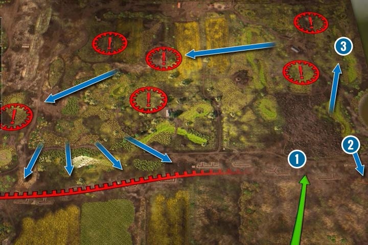 W tej misji zaczniesz od wysłania samolotów zwiadowczych we wszystkie miejsca wskazane na mapie - Misja 3 - Operacja Barbarossa | Niemcy | Kampania | Sudden Strike 4 - Sudden Strike 4 - poradnik do gry