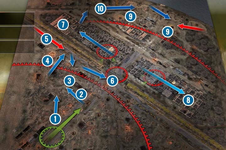 Rozpoczynasz w lewym dolnym rogu mapy - Misja 4 - Bitwa o Stalingrad | Niemcy | Kampania | Sudden Strike 4 - Sudden Strike 4 - poradnik do gry