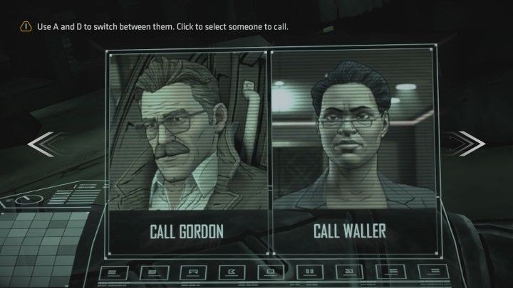 Teraz musisz zadzwonić po pomoc do Gordona lub Waller. W zależności od wyboru, odbędziesz nieco inny dialog. - Rozdział 1 - A Threat Rises | Epizod 2 - The Pact - Batman: The Telltale Series - The Enemy Within - poradnik do gry
