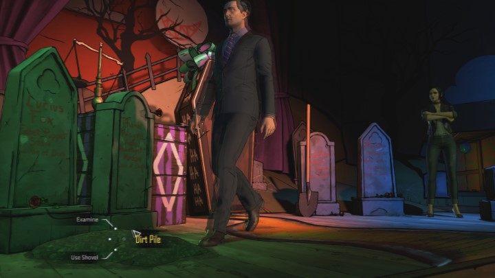 Twoim pierwszym zadaniem w drugim pokoju jest przekopanie, widocznej na powyższym obrazku, sterty ziemi - Fractured - Solucja Batman Same Stitch - Villain Joker - Batman: The Telltale Series - The Enemy Within - poradnik do gry