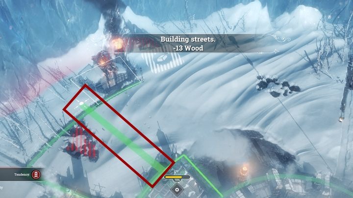 Narzędzie do budowy dróg, bardzo wyraźnie pokazuje jak będzie przebiegać nowa droga. - Jak budować drogi we Frostpunk? - Frostpunk - poradnik do gry