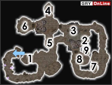 Młokos, Postrach Klanów, Atronach, Żarłacz, Dremora, Skrzydlaty Mrok, Daedroth lub Złota Święta będzie w następujących miejscach: [1], [4], [5], [7] i [9] (w niektórych miejscach przeciwnik jest umieszczony wyżej, więc by się do niego dostać trzeba albo sprowokować go do skoku, albo wykorzystać miks - Pozostałe miejsca | ŚWIAT - Dagon Fel | The Elder Scrolls III: Morrowind - The Elder Scrolls III: Morrowind - poradnik do gry