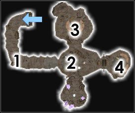 Idź korytarzem, pokonaj przeciwnika (Młokos, Postrach Klanów, Daedroth, Żarłacz, Atronach, Dremora lub Złota Święta) w [1], potem drugiego takiego oraz Atronacha Burz w [2] - Pozostałe miejsca | ŚWIAT - Upiorna Brama | TES III Morrowind - The Elder Scrolls III: Morrowind - poradnik do gry