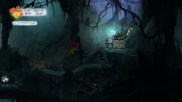 W skrzyni po lewej stronie znajdziesz Quicken Eixir a po prawej Rough Sapphire - Rozdział 4 | Sekrety i znajdźki | Child of Light - Child of Light - poradnik do gry