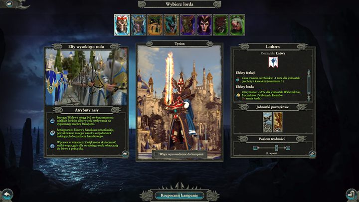 Rozgrywkę zaczynasz od wyboru frakcji. - Wybór frakcji w Total War Warhammer II | Rozgrywka na mapie kampanii - Total War: Warhammer II - poradnik do gry