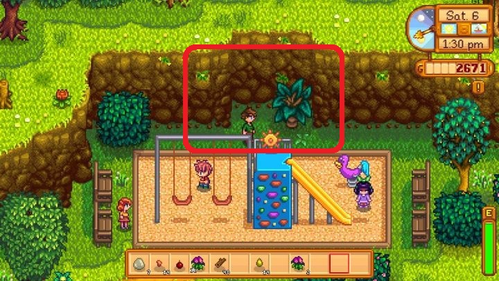 28 dnia każdej pory roku dotknij krzaka za ścianką wspinaczkową! - Tajemnice, zagadki i zadania w Stardew Valley | Szybki start - Stardew Valley - poradnik do gry