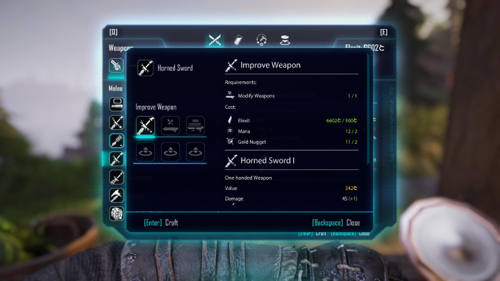 Po kliknięciu na wybraną broń ujrzysz powyższe okno - Crafting w Elex | Podstawy rozgrywki - Elex - poradnik do gry