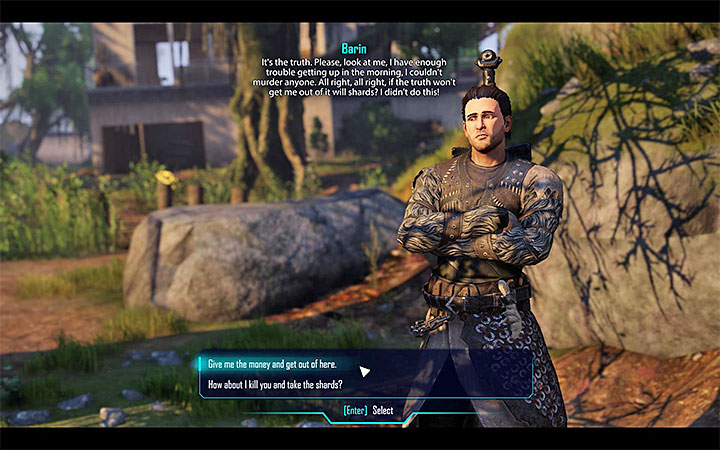 Jeśli zwaliłeś winę na Barina to możesz odebrać od niego łapówkę lub go zabić - Berserker wojownik [Duras] | Zadania towarzyszy | Solucja Elex - Elex - poradnik do gry