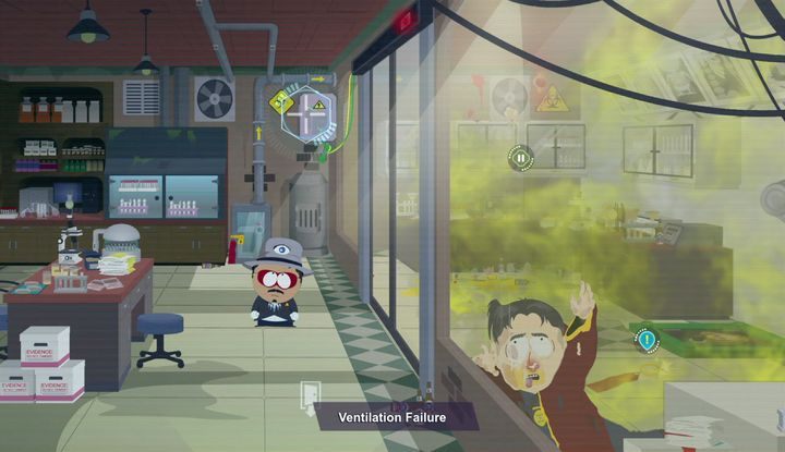 Zbierz klucz z zagazowanego pomieszczenia używając Czasopierdu Pauzy - Jak to się zaczęło 4, Cienka biała linia | Solucja South Park Fractured But Whole - South Park: The Fractured But Whole - poradnik do gry